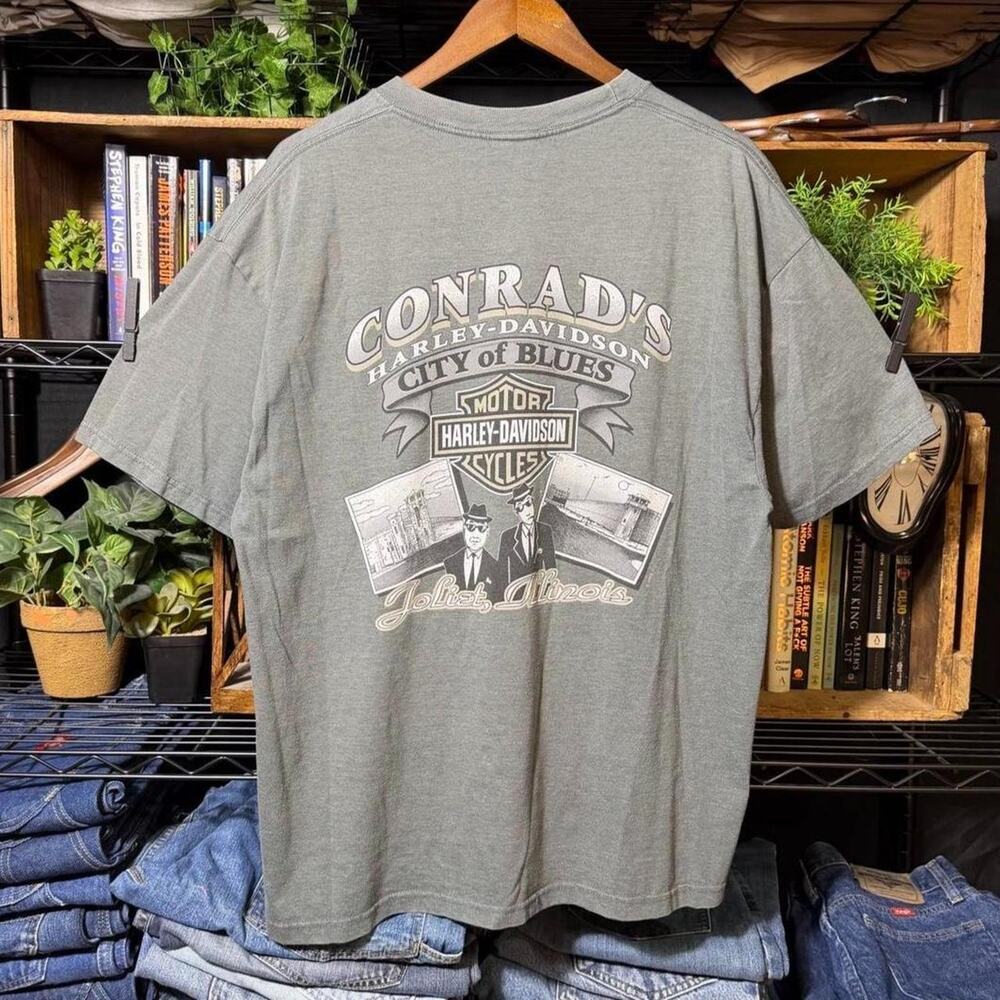 Vintage Y2K Harley Davidson City of Blues Biker Tee Mens XL Gray  Shirt 2002